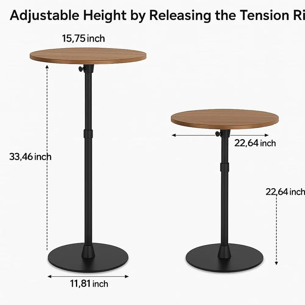 Adjustable Height Round Bar Table, 15.75 Diameter, 22.64-33.46 Range, Ideal for Pubs, Cafes, and Dining