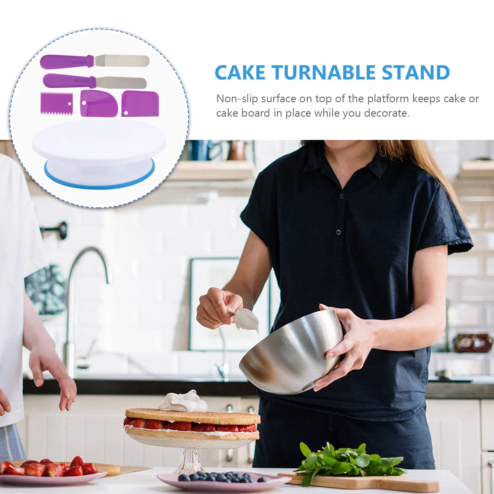 

6pcs Cake Rotating Platform Non-Slip Base Manual Turntable For Baking Decorating Birthday Party Round Cake Stand