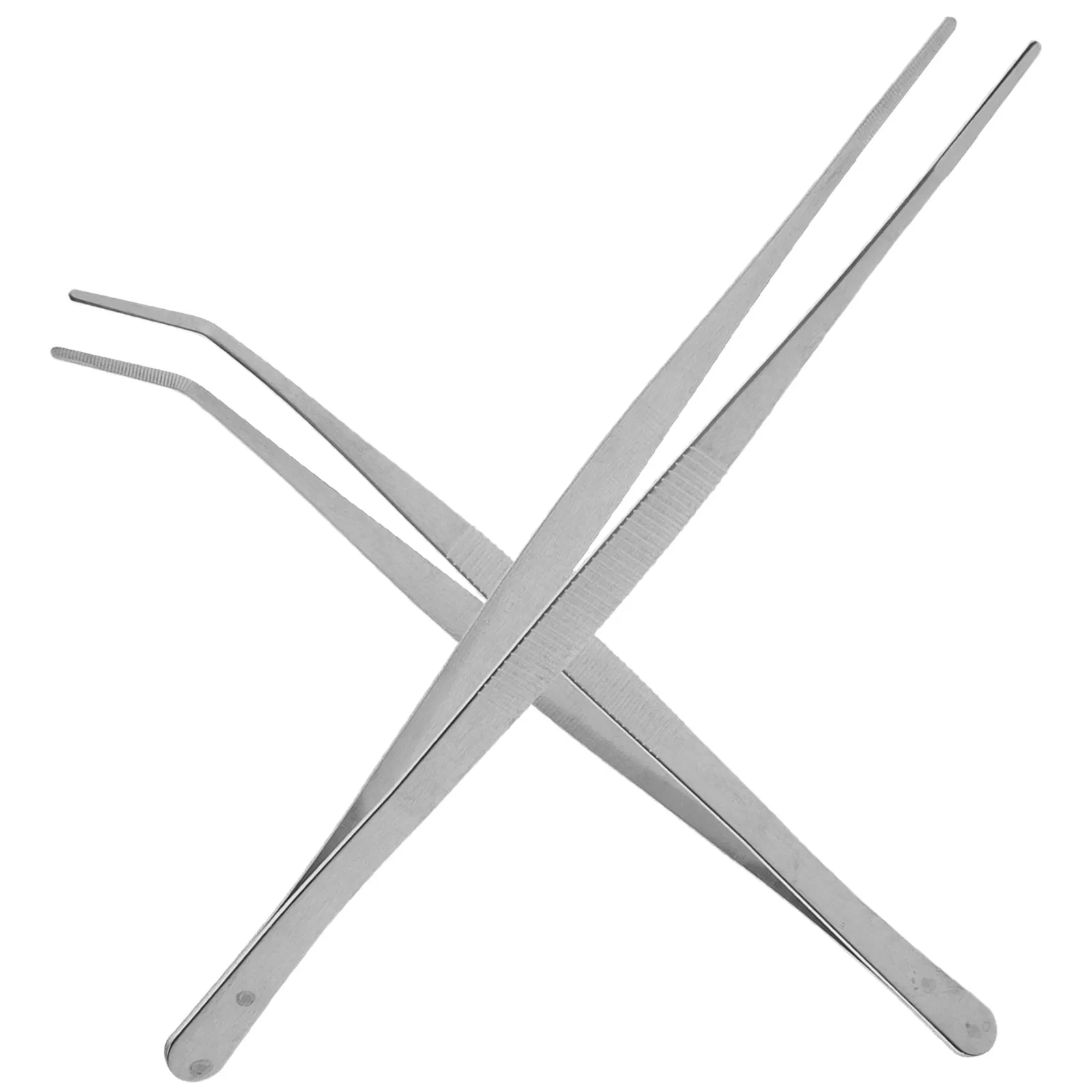 2Pcs Stainless Steel Straight and Curved Tweezers 25Cm Silver Professional Grade Precision Grips for Sewing Landscape