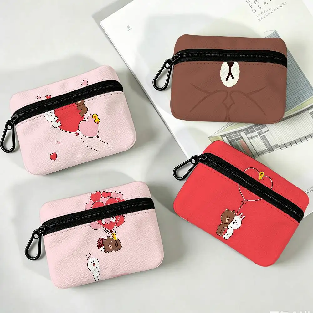 L-Lines Friends B-Brown Bear Waterproof Oxford Cloth Zipper Wallet Portable Hanging Small Coin Purse For Travel