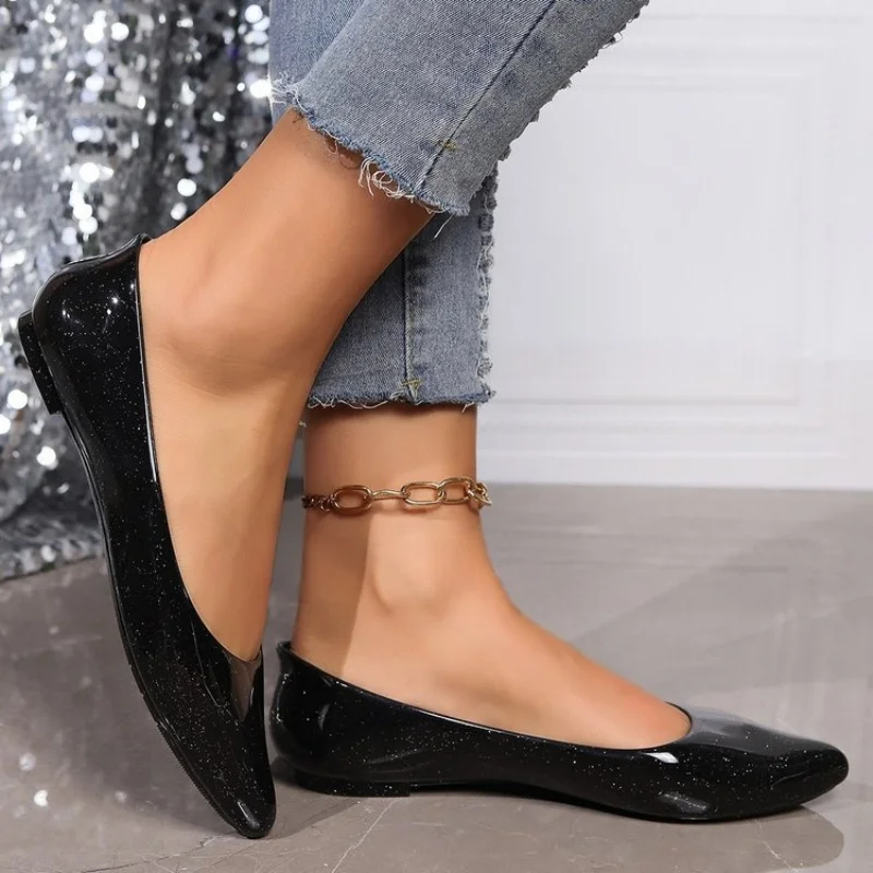 2024 New Women Crystal Sandals Fashion Low Heels Summer Soft Shoes Pointed Toe 36-41 Black White Transparent Dropship Casual