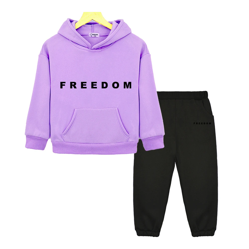 

Charlie Kirk FREEDOM print Autumn hoodie Fleece Sweatshirt Jacket 2pcs pullover+Pant boys girl Hooded Sets kids boutique clothes