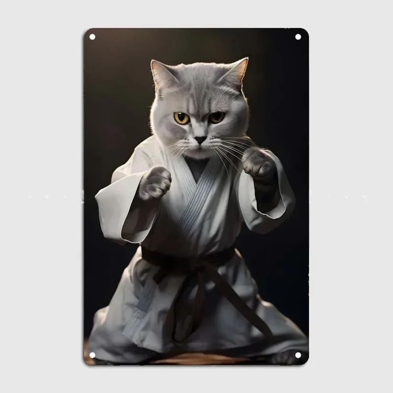 Karate Cat Vintage Metal Signs Funny Decor for Room Office Wall Decoration Art Mural Retro Modern Home Decoration Accessories