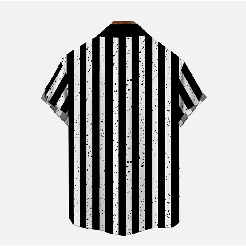 Summer Men's Casual Striped Shirts Hawaii Beach Shirts Fashion Minimalist Pattern Button Shirt Men's Cartoon Printed Shirts