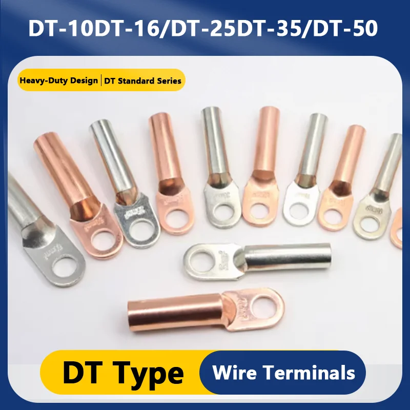 

Heavy-Duty DT Series Copper Battery Cable Terminals (10/16/25/35/50) - Tin-Plated Pure Copper Crimp Lugs for Automotive Car