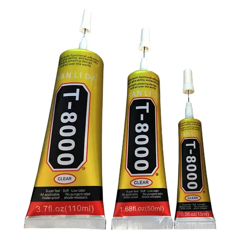 15ML 50ML 110ML T-8000 colla trasparente contatto riparazione telefono adesivo componente elettronico colla con punta applicatore di precisione legame fai da te