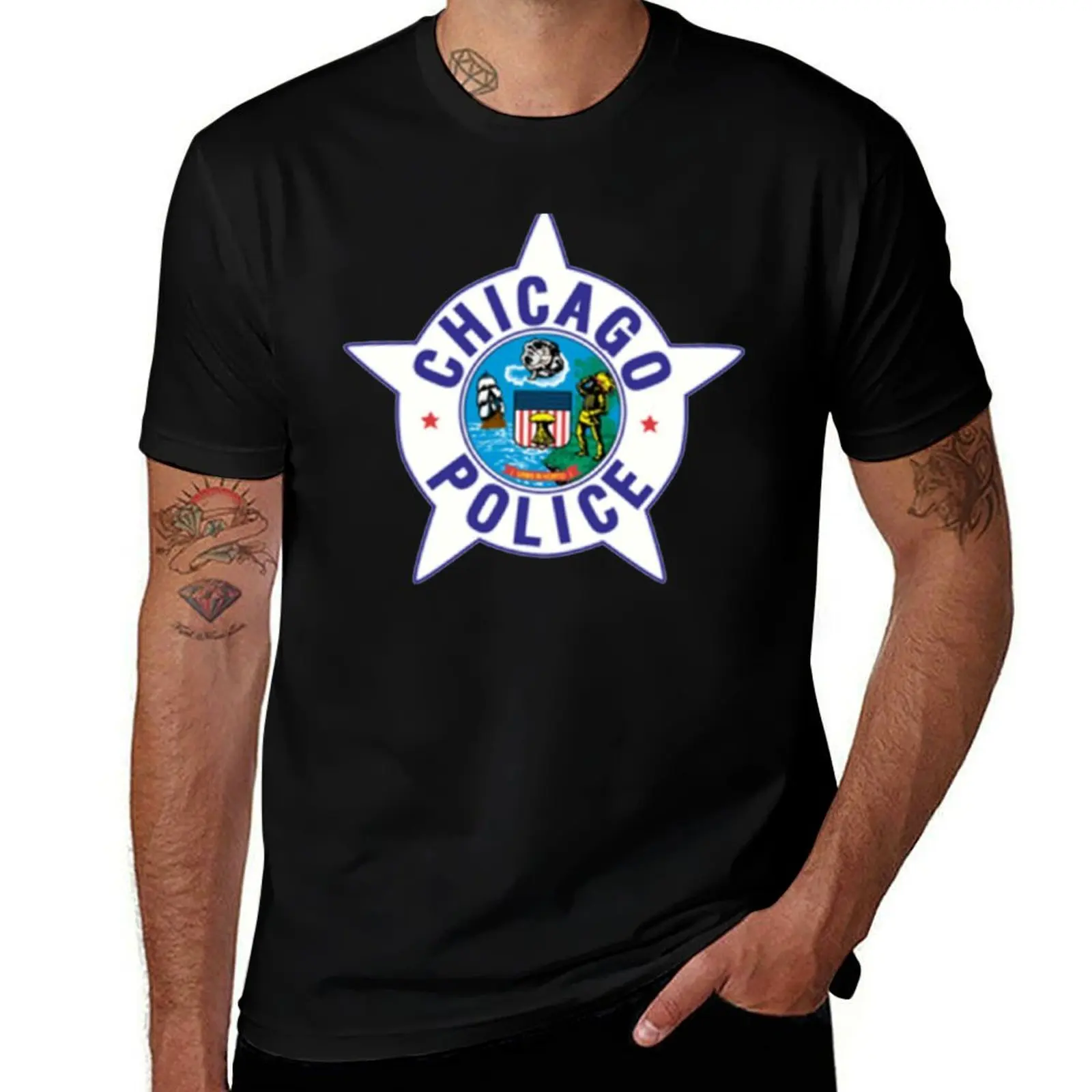 

Chicago PD badge T-Shirt street wear vintage Luxury man quick drying mens graphic t-shirts funny