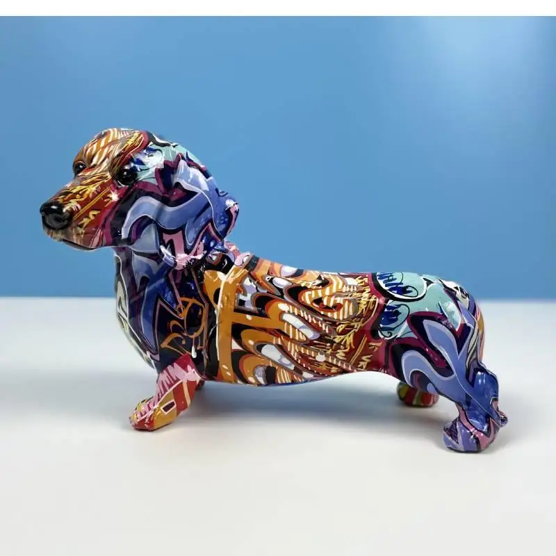 Art Simplicity Colorful Dachshund Ornaments Home Entrance Wine Cabinet Decoration Office Desktop Resin Crafts