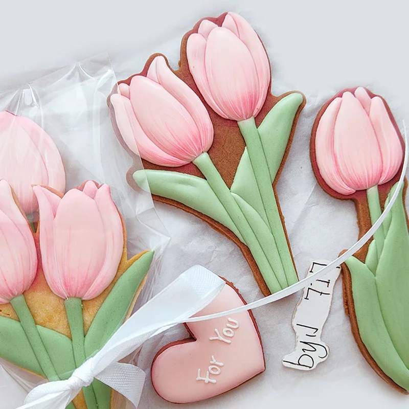 Mother\'s Day Frosting Cookie Embosser Mould Carnation Flower Cookie Thanksgiving Teachers Day Tulip Pattern Biscuit Cutters Mold