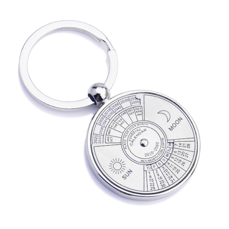 Picture: Silver Color 50 Years Super Perpetual Calendar Key Chains Rings Astrology KeyChains Car Bag Pendant Keyring Holder Gift Jewelry