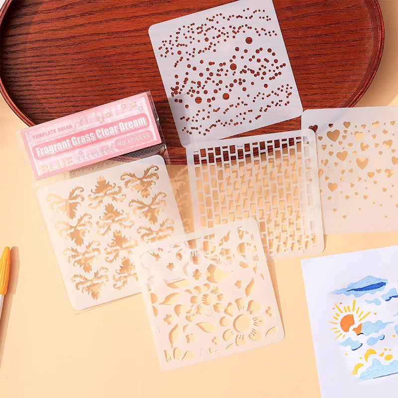 

YUEZHEN Dreamy Greenfield Hollow Stencil Template PET Drawing Template for Hand Copy Poster Oil Pastel Painting