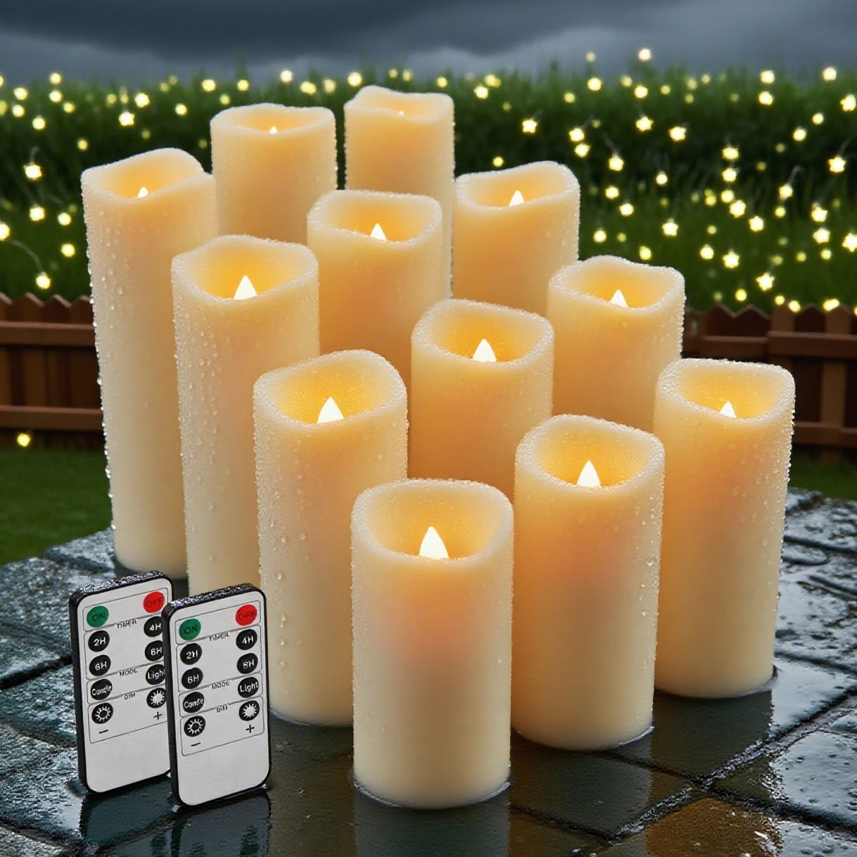 

Waterproof Flameless LED Candles with 10-Key Remote Flickering Outdoor Battery Operated Electric Lighting for Halloween Wedding