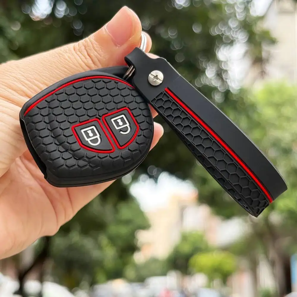 Key Case With Keychain Full For Suzuki Celerio Swift Grand Vitara SX4 Silicone Key Case Cover Fob Shell Holder Accessories