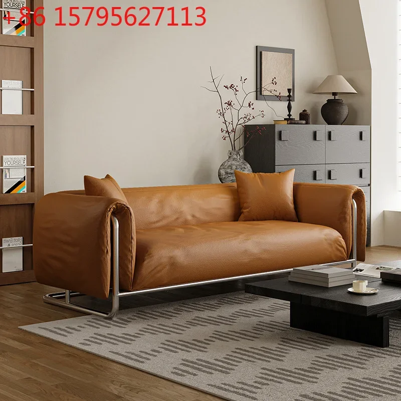 

Black straight row single sofa small apartment living room anti-cat scratching leather sofa
