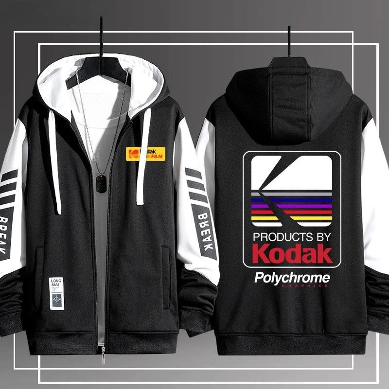 Kodak Zipper Hoodie Black White Film Photographer Camera Enthusiast Jacket for Men