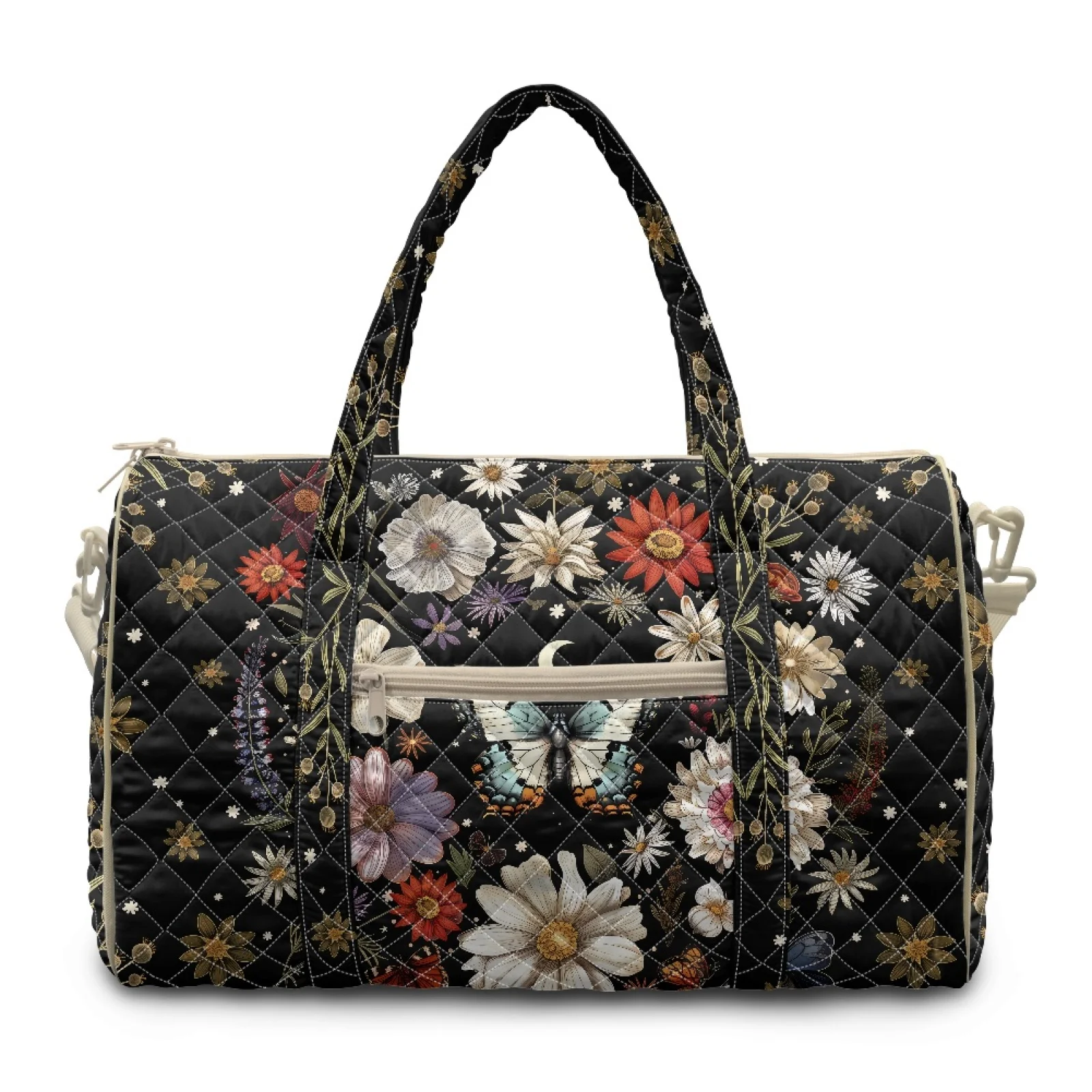 Coloranimal Versatile Quilted Duffle Bag Washable Quilted Tote Bag for Swimming Women Floral Butterfly New Trend