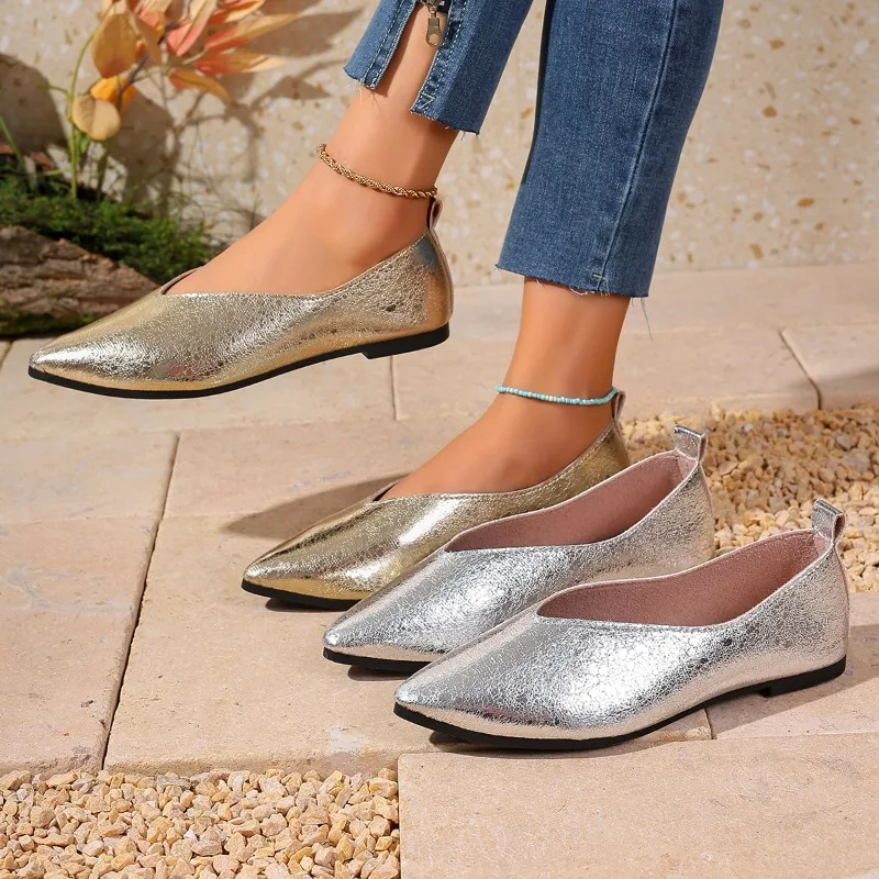 Women's Spring and Autumn Solid Color Comfortable Single Shoes New Women Pointed Closed Toe Lightweight Fashion Low Top Shoes