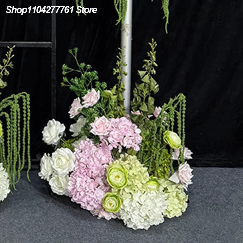 Grün-rosa-weiße Hortensien-Rosen-KT-Platten-Hängepflanze, Hochzeits-Hintergrunddekoration, Blumenarrangement, Event-Requisiten, Bodenblume für den Gang. – Detail 2