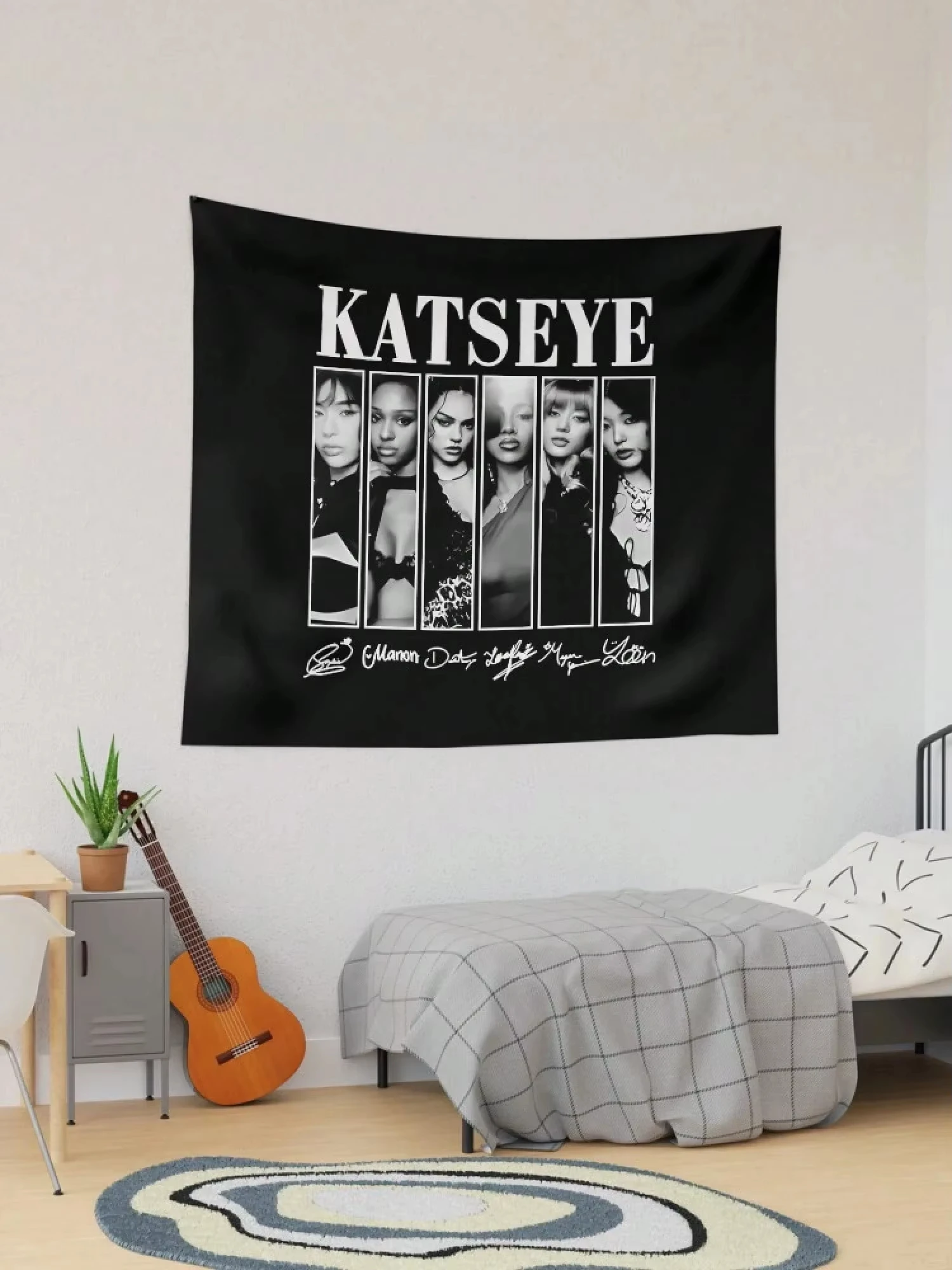 Katseye Kpop Fan Anime Art Tapestry Digital Painting Style Wall Hanging Flat Print Home Decor