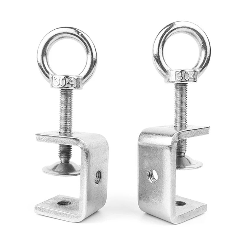 Leijiu 1pcs 304 Stainless Steel C-clamp 20mm~130mm Pipe Square Clamp Pull Ring Adjustable Fixed Holder Clip Hardware Fasteners