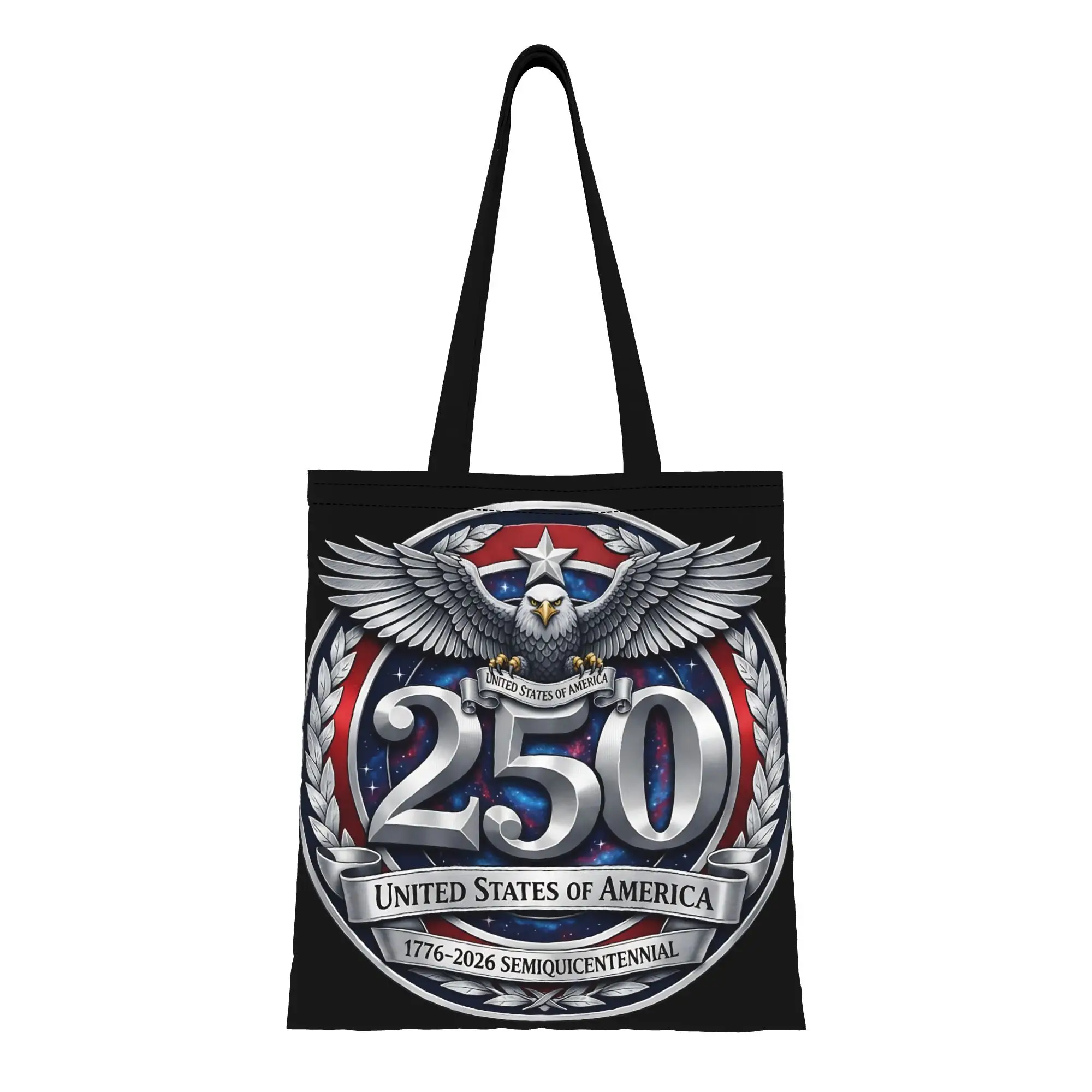 1PC The 250th Year Canvas Tote Bag No Closure Design Hand Washable Tote United States Semiquincentennial Durable Canvas