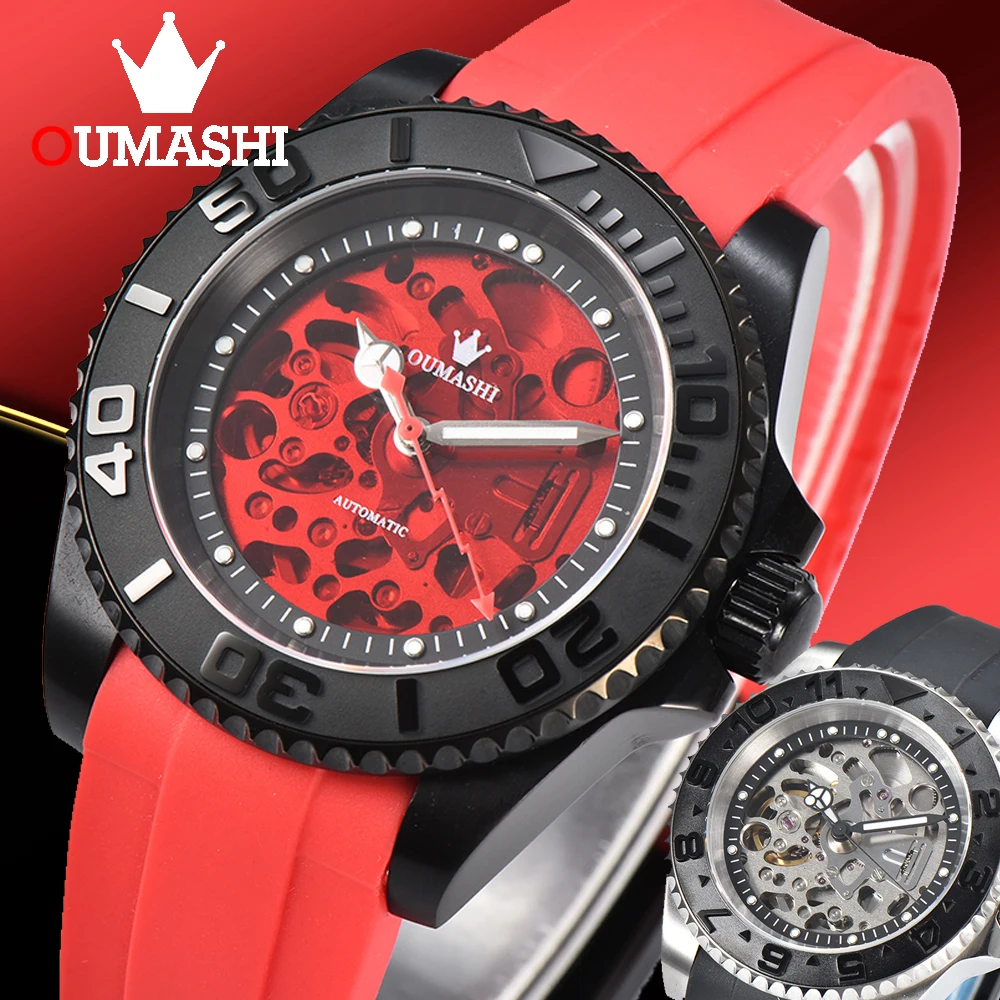 

OUMASHI 40mm Skeleton Dial Automatic Mechanical Watch NH70 Movement Diy Logo Stainless Steel Luminous Sapphire Glass