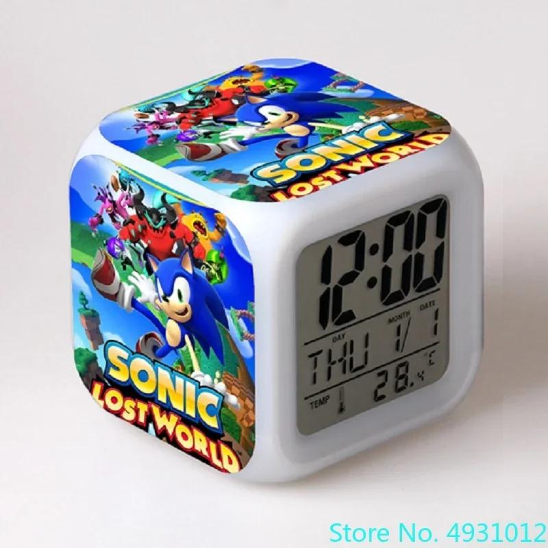 8x8x8cm Anime Sonic Figurine Toys sveglia elettronica orologio digitale orologio luminoso cambia colore bambini studente regalo per bambini