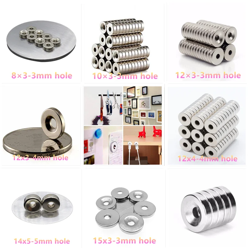 

20pcs Round Magnet with Hole Dia 8/10/12/15x3/4mm - 3mm/4mm Hole Powerful Neodymium Permanent Disc Magnets N35 Rare Earth Imanes