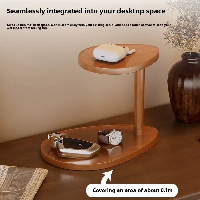 Bamboo Tabletop Decor Storage Rack, 2‑Tier Entryway Organizer Tray for Key Watch Glasses Cosmetics Home Office Desk