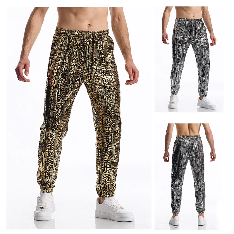 2026 Cloud-Print Gold-Embossed Casual Pants for Men,Fashion Round Waves/Checkered Hot-Stamped/Gold Disco Men's Cuffed Trousers