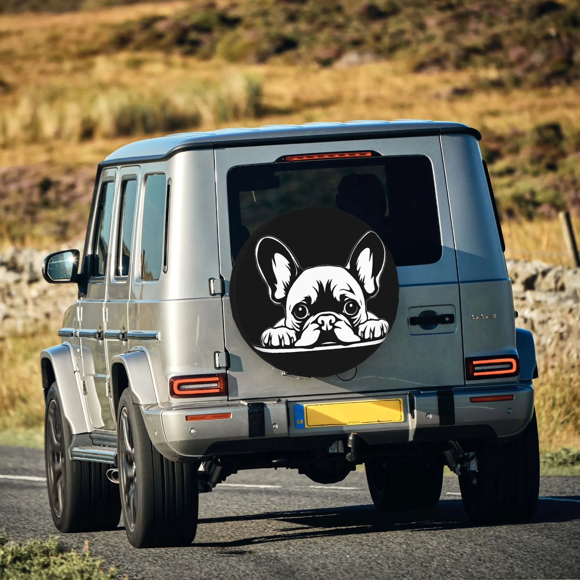 Peeking French Bulldog Spare Tire Cover Universal for 14-17 Inch SUVs RVs Trucks Dustproof Waterproof