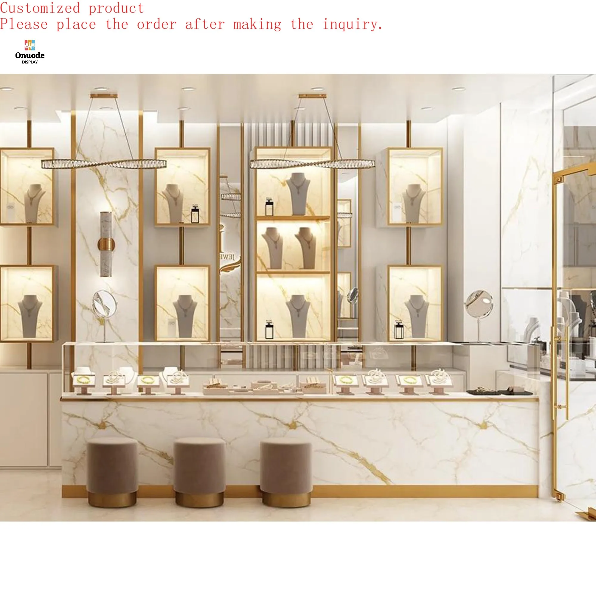 

Custom.2025 Custom Luxury Curved Glass Jewelry Showcase High-End LED Display Furniture for New Jewelry Store Interior Design