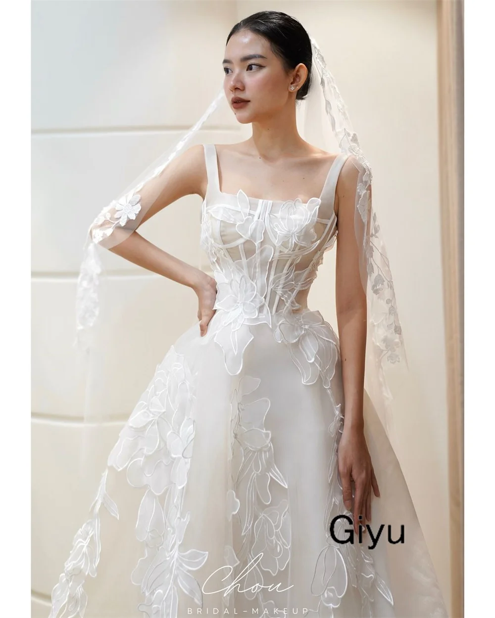 Giyu-vestido de Novia de encaje para mujer, prenda de vestir con cuello cuadrado, corte en A, longitud hasta el suelo