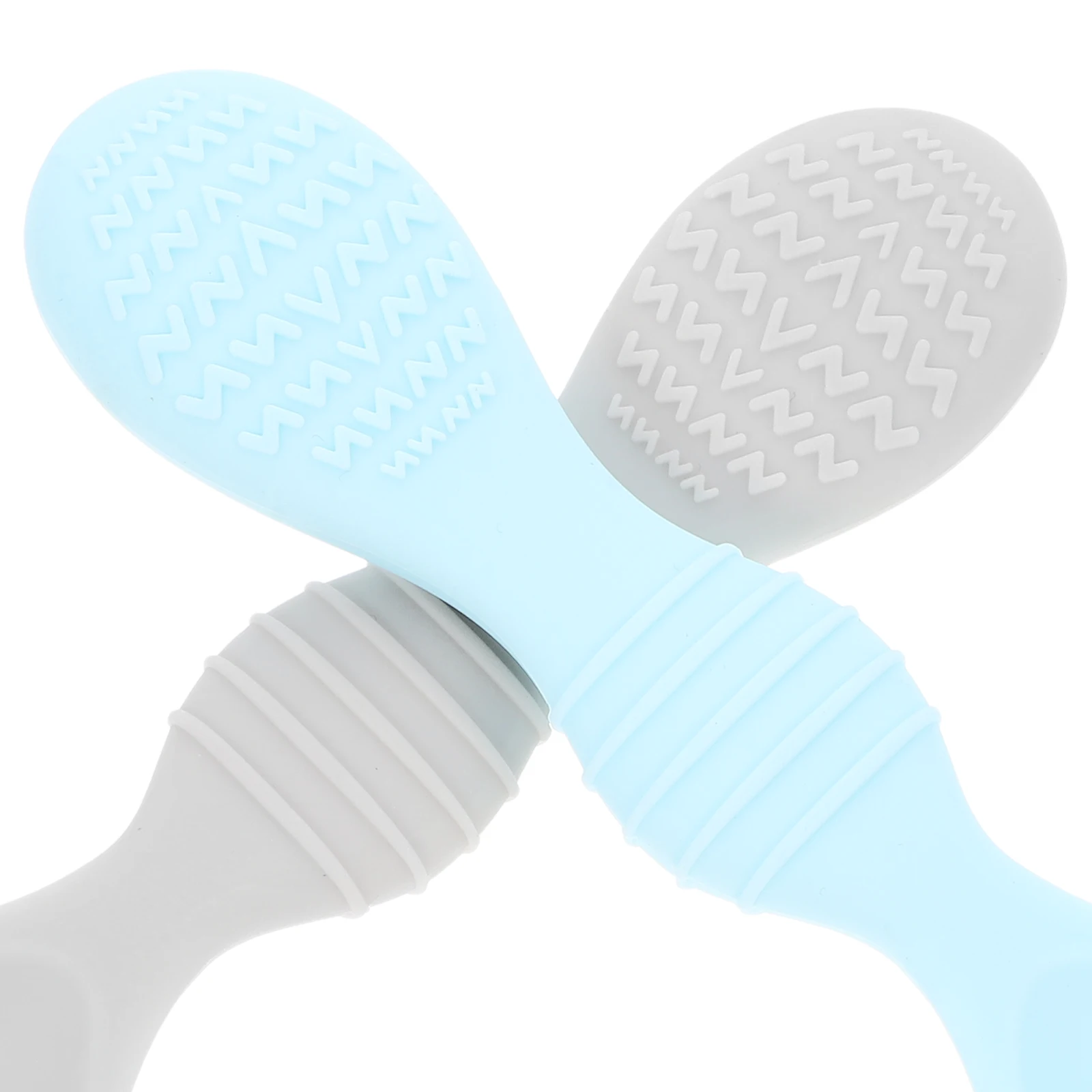

2pcs Baby Weaning Spoons Soft Silicone Tips Toddler Training Utensils Fruit Puree Feeding Infant Rice Paste Blue Grey
