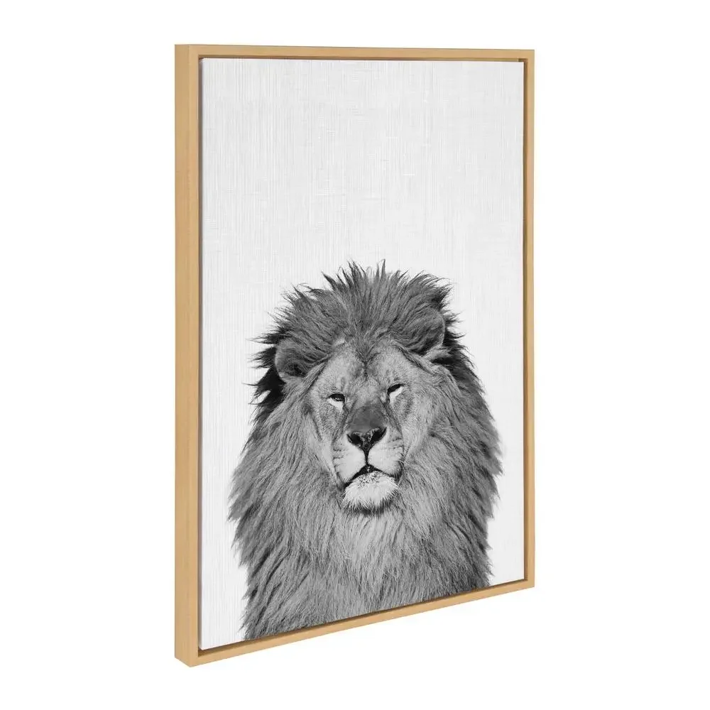 Black White Lion Animal Portrait Gallery Wrapped Canvas Wall Art 23x33 by Simon Te Tai Whiteframe Animal Print Wildlife Art Lion