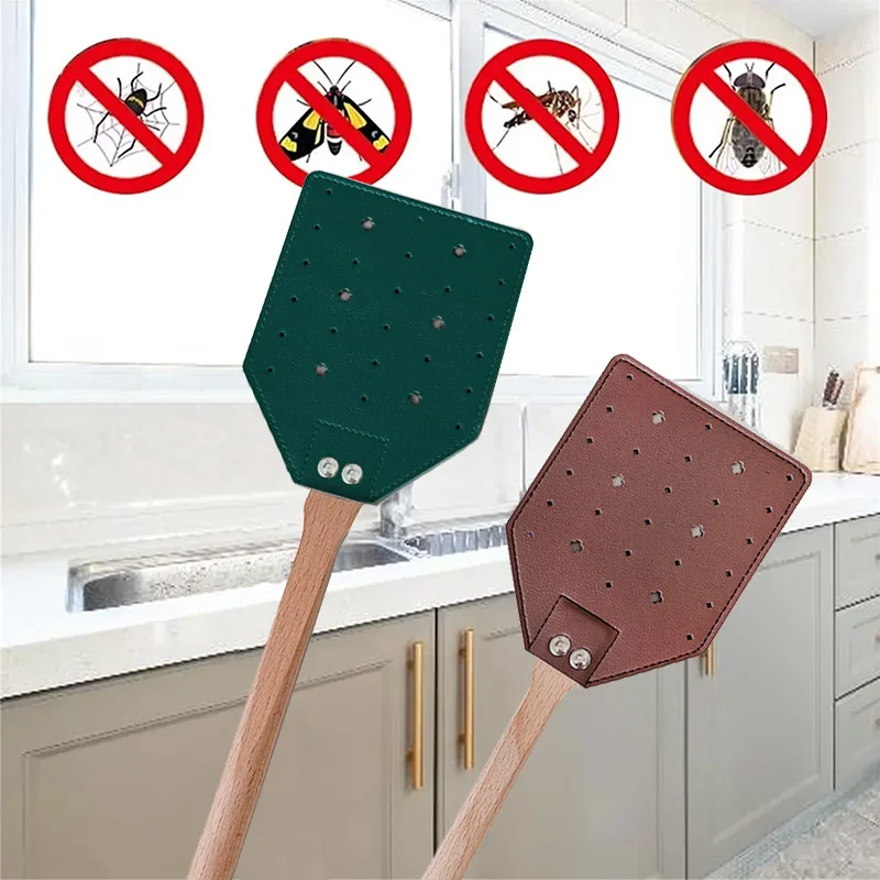 Fly Swatters Long Wood Handle Sturdy Durable Flyswatter Pest Control Mosquito Repellent Tool Home Accessories Tools