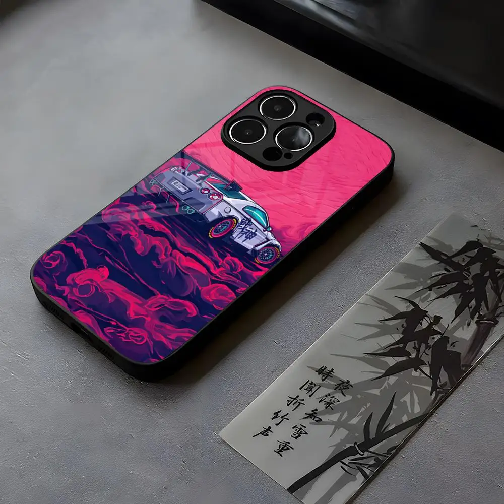 JDM Tokyo Drift Sports Car Phone Case Tempered Glass For iPhone 14 15 13 12 11 Pro XS Max Plus Mini X XR 8 7 6s SE2020 Coque