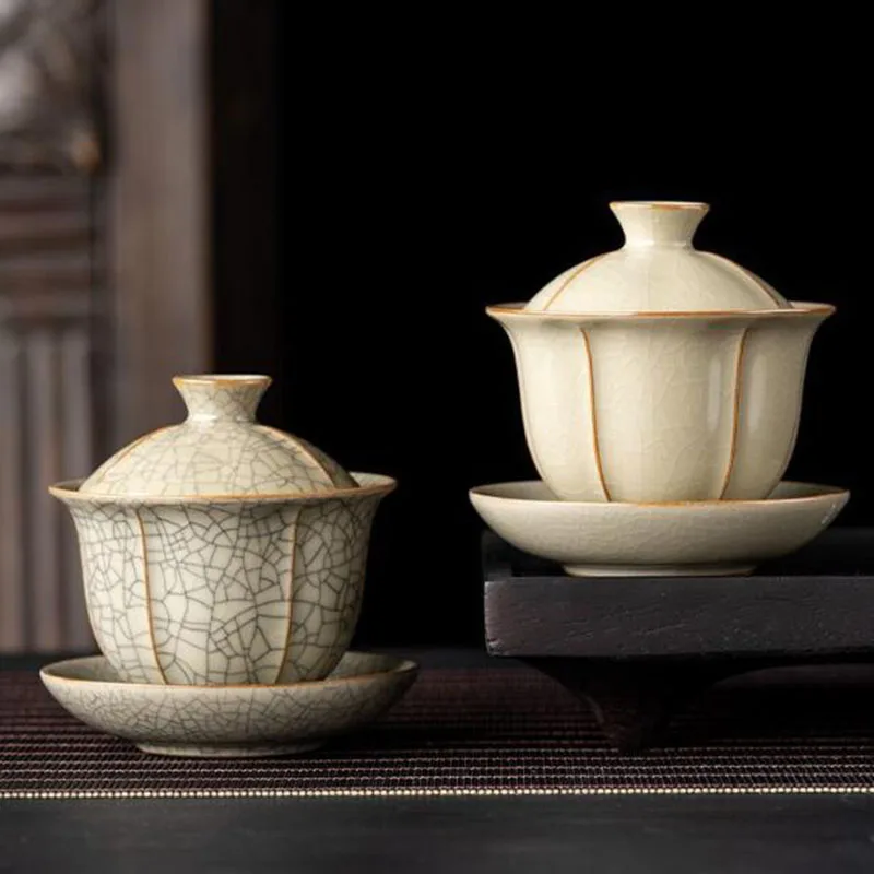 Ruyao Sancai Gaiwan Petal Design Tea Infuser Kungfu Tea Cup Master Bowl Kitchen Teaware Drinking Accessories