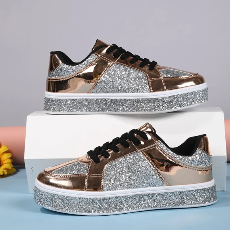 

Sequined Fashion Women Shoes Breathable Lace-up Daily Walking Board Shoes Non-slip Casual Sneakers for Running Jogging