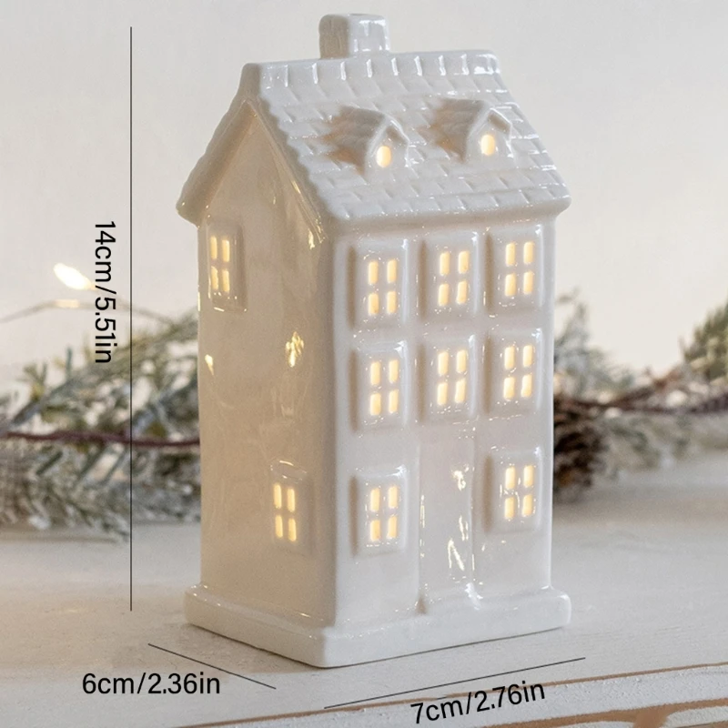 Porcelains Miniature Village House with LED Light Ceramics Glowing House Figurine Christmas Desktop Decoration Ornament