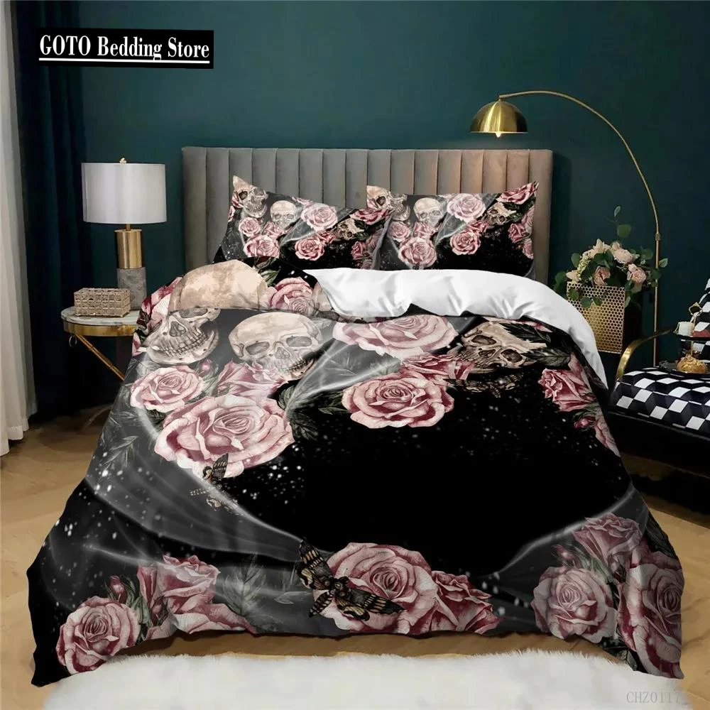 

3d Rose Skull Flower Beddings Sunflower AU Double Single Duvet Set Cover Bedroom Bed Cover Set North America Bedclothes Floral