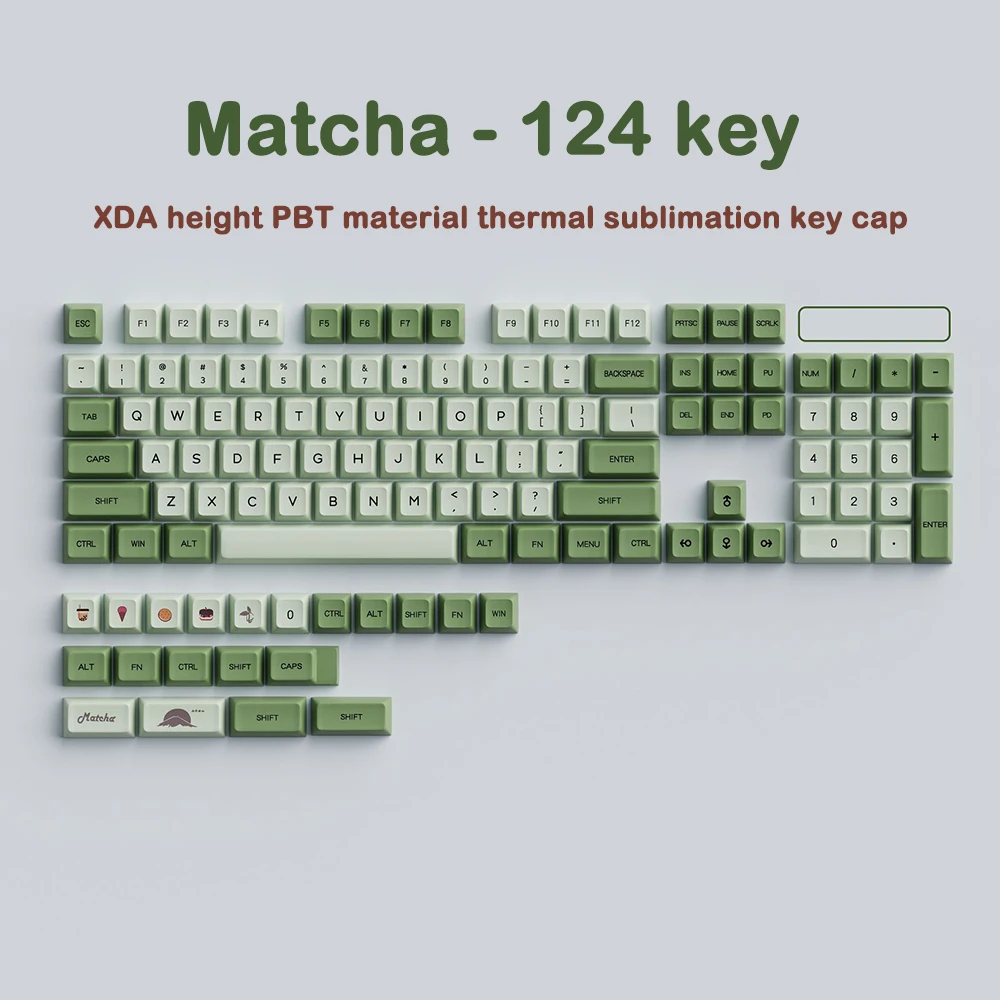 

124 Key XDA Profile PBT Keycaps Matcha Green Japanese Keycap For Mx Switch Mechanical Keyboard Dye-Subbed Sublimation Key caps