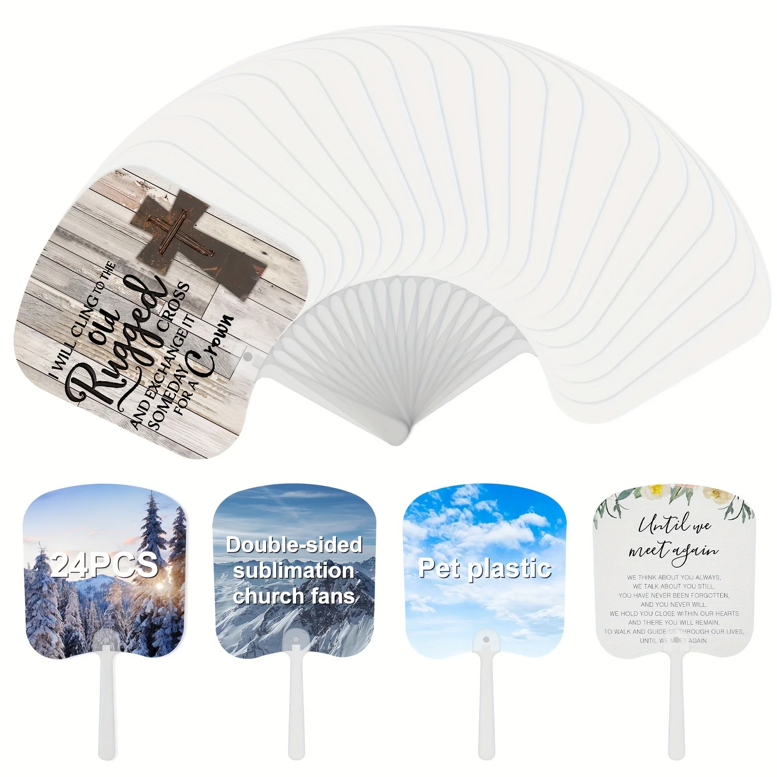 24 Pack Double-Sided Sublimation Plastic Hand Fans for Church Weddings Events Customizable Blank Fans DIY Advertising Parties