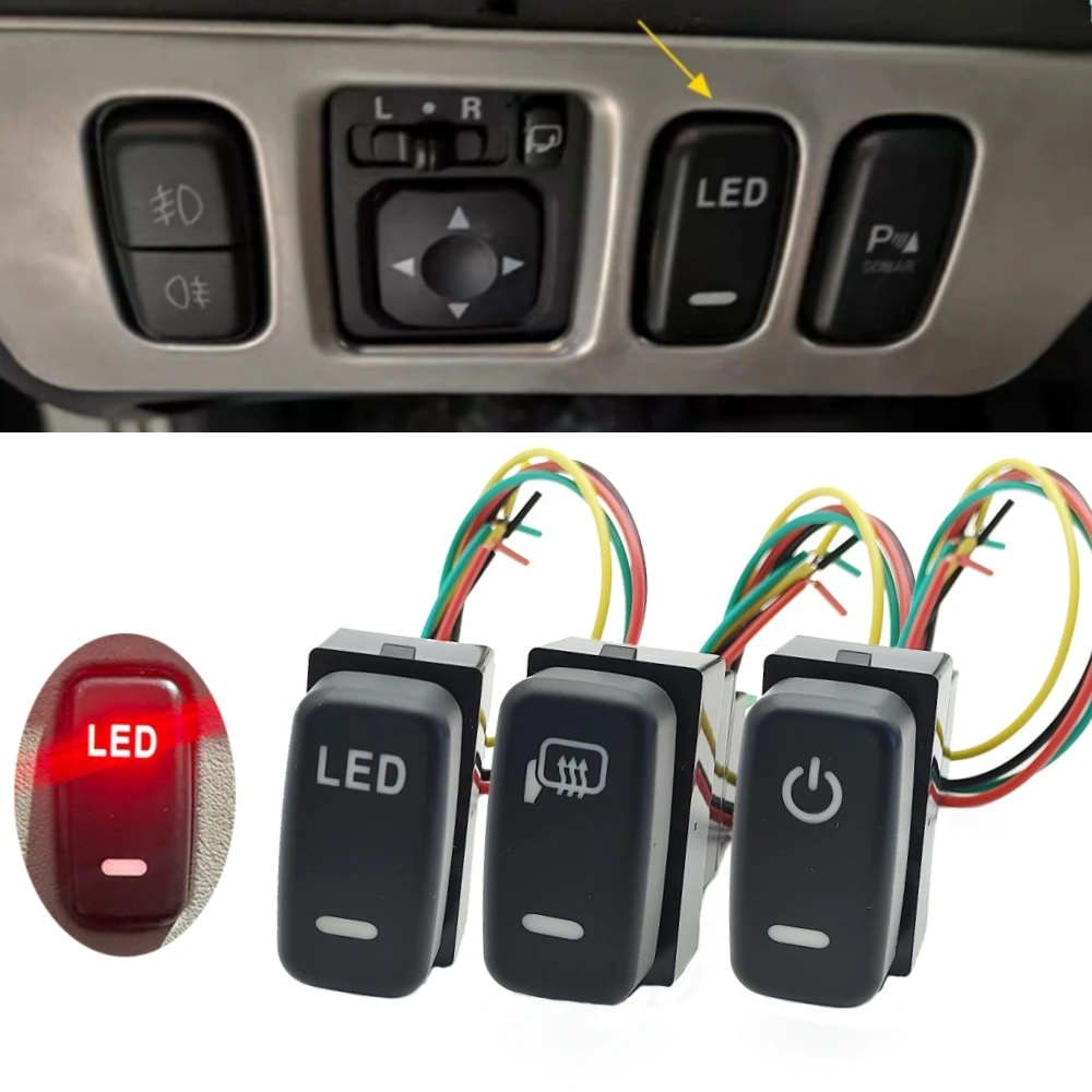 Car LED Light Power Rearview Mirror Heating Push Button Switch with Wire for Mitsubishi Outlander Pajero V73 V93 V97 Lancer EX