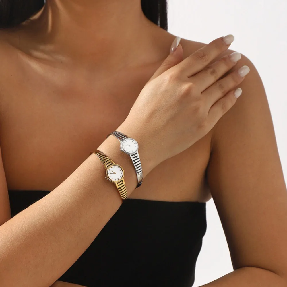 Jewelry Clock Watch Design Bangle Creative Vintage Open Bracelet Silver Fashion Titanium Steel Hand Chain Gift