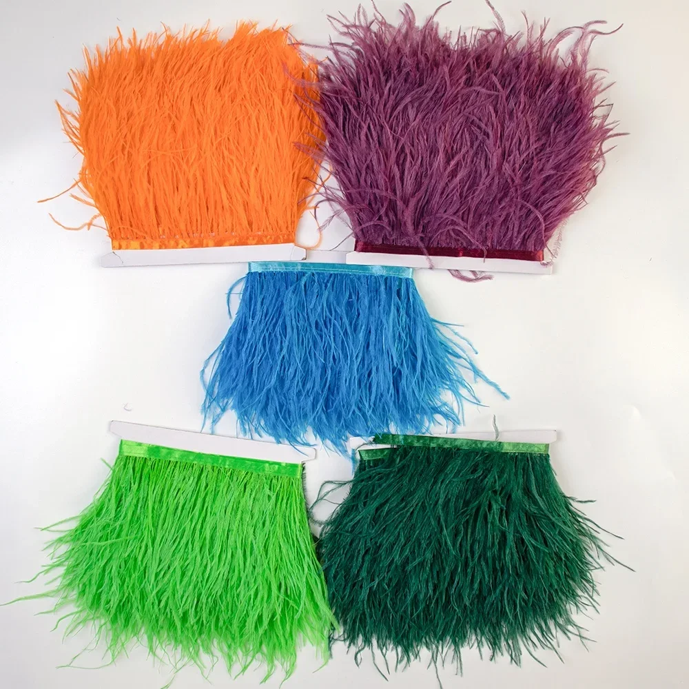

10meter Ostrich Feather Trim 10-15cm Fringe on Ribbon for Wedding Dress DIY Crafts Home Clothes Decoration Sewing Accessories