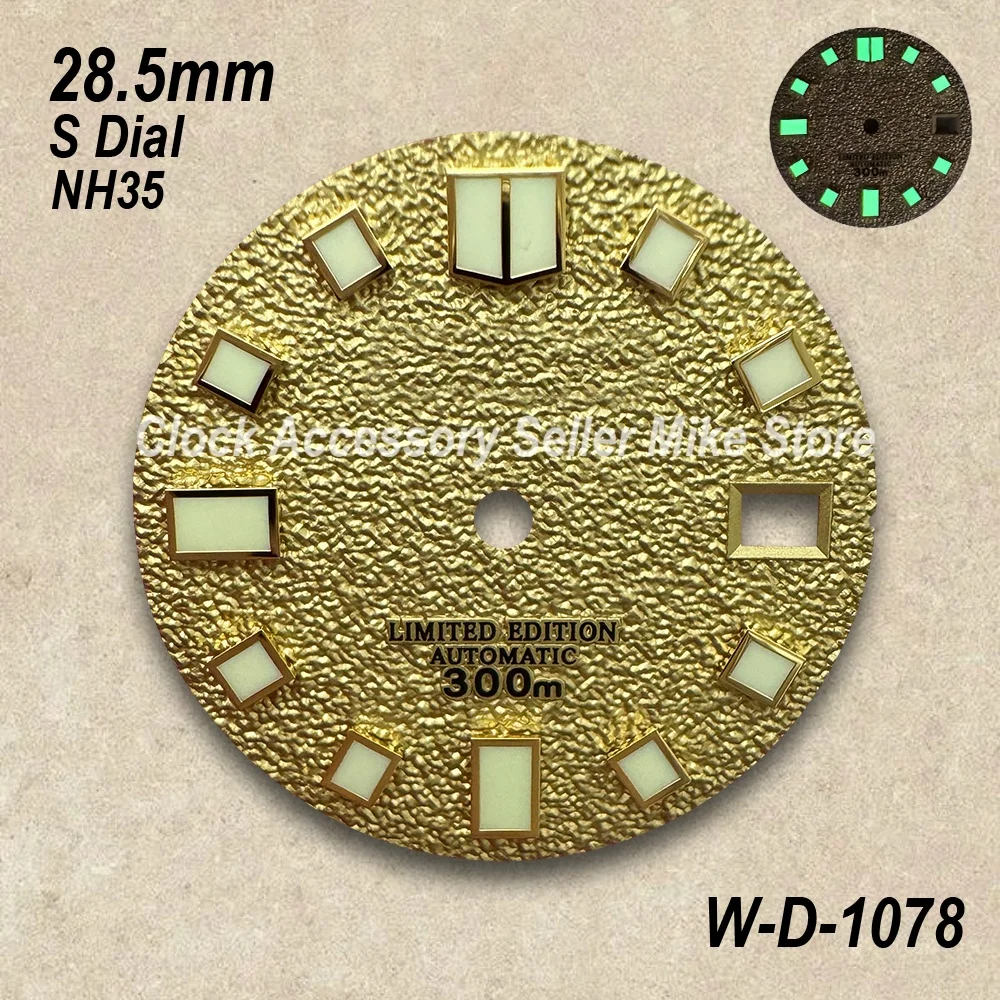 28.5mm 고품질 S 로고 NH35 다이빙 다이얼 NH35/NH36 무브먼트에 적합 녹색/야광 없음 시계 수정 액세서리