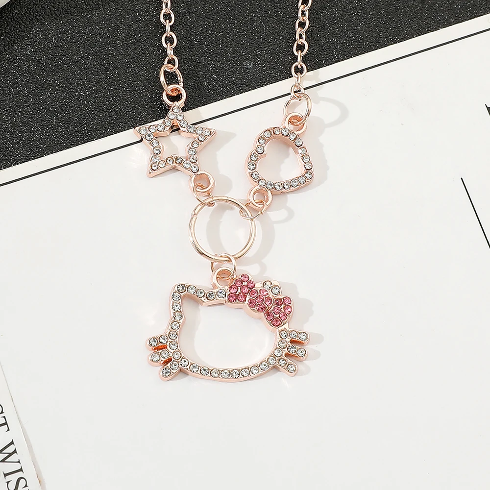 Kawaii Sanrio Hello Kitty Simple Necklace Cartoon KT Cat Cute Girl Metal Anime Hollow Out Pendant Necklace Jewelry For Women