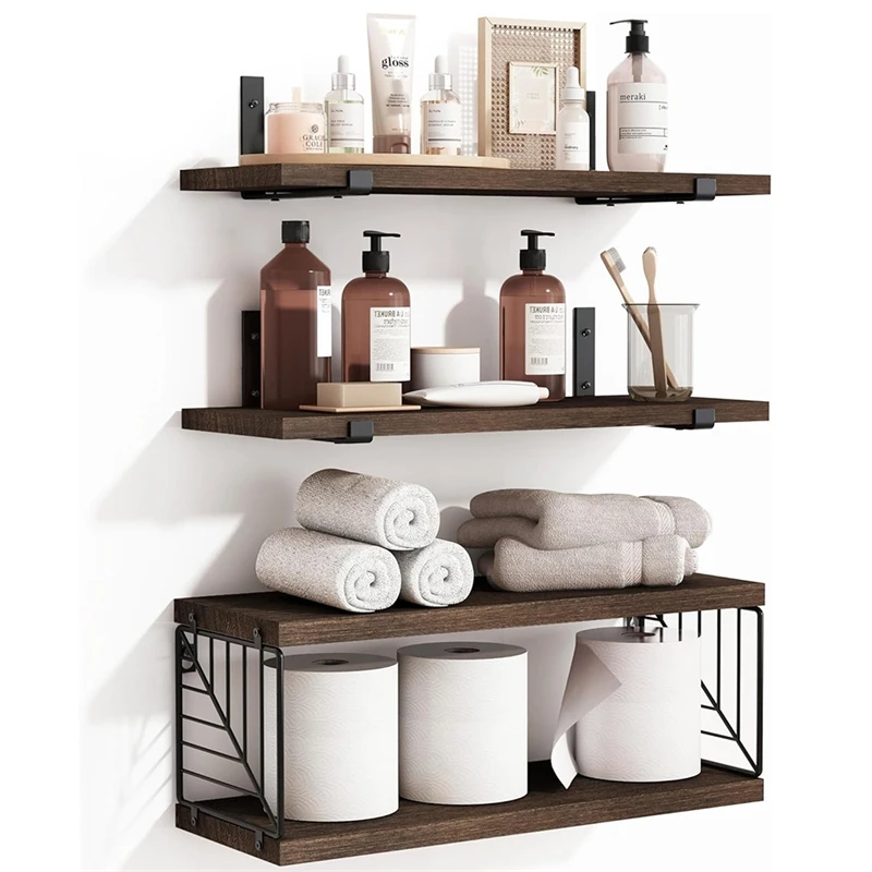 

Wall Mounted Shelf Wooden Bathroom Towel Rack Living Room Wall Storage Organizer Hanging Shelves Modern Space Saving Home Decor