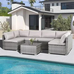 Juego de muebles de mimbre para Patio, conjunto de sofá seccional para exteriores, Modular, 7 piezas